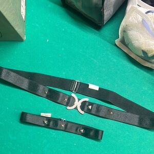 Elegant Black Belt with Silver Accents and Matching Garter.